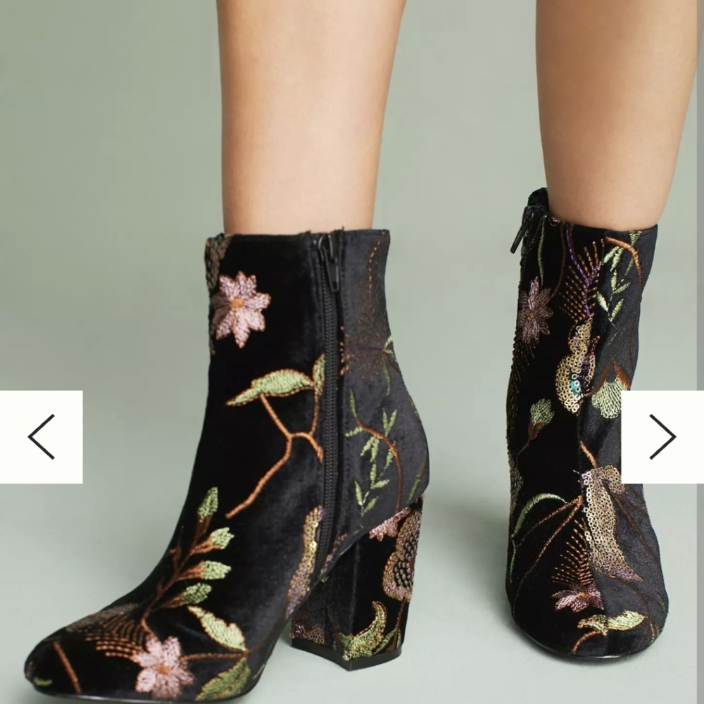 Anthropologie Steven Madden Floral Velvet Ankle Boots Women's Size 10
